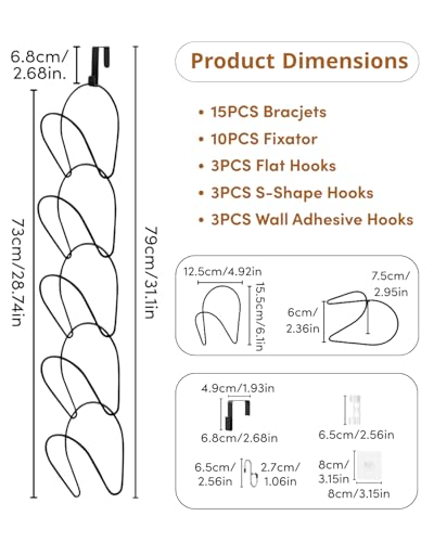 LINFIDITE 15 Pack Hat Rack Hanger Holder Organizer Closet Hanging Baseball Cap Display Storage Rack for Scarves Handbags Towels Clothes Ties Over Door Wall Mounted w Hanging Hook Black