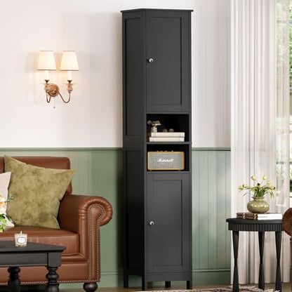 67" Tall Bathroom Cabinet with Adjustable Shelves and Doors | Narrow Bathroom Storage Cabinet for Small Space, Living Room, Entryway, Kitchen, Black - color: Black