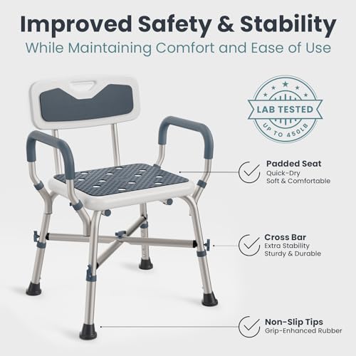PELEGON Shower Chair for Elderly and Disabled (450lb) with Padded Armrests and Back, Adjustable Height Shower Seat, Heavy Duty Shower Chairs for Inside Shower, Handicap - Blue - color: Dark Blue