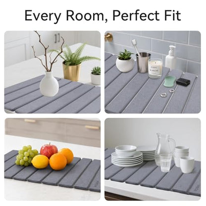 Stone Drying Mat for Kitchen Counter, 24"(L)×16"(W), Drying Matt Kitchen Counter, Quick Dry Stone Dishes Mats, Foldable Diatomaceous Earth Mat (Pure Gray) - color: Pure Gray