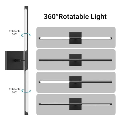 Tipace Hard-Wired LED Black Wall Sconce for Bathroom 39.4IN Vanity Light Fixture 5500K Indoor Bathroom Sconce Over Mirror 360° Rotate for Living Room,Bedroom,Hallway - size: 39.4 IN