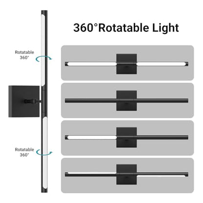 Tipace Hard-Wired LED Black Wall Sconce for Bathroom 39.4IN Vanity Light Fixture 5500K Indoor Bathroom Sconce Over Mirror 360° Rotate for Living Room,Bedroom,Hallway - size: 39.4 IN