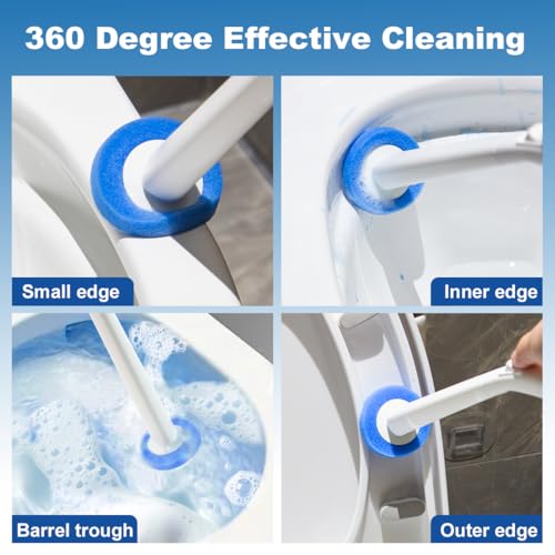 CQT Disposable Toilet Bowl Brush with Toilet Wand 10 Refill Heads, Toilet Bowl Cleaner Wands,Toilet Cleaning System Starter Kit(Wand+10 Refills)