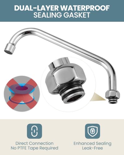 G3/4 Internal Thread 10” Commercial Faucet Swivel Spout Replacement: Add-on Swing Nozzle Spout - Chrome Polished Spout Replacement Part For Commercial Kitchen Sink Faucet - 1.8gpm/ 2.2gpm Aerator - size: 10 Inch