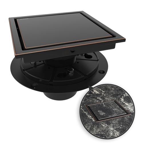 6 Inch Square Shower Drain Bronze Floor Drain with Flange Reversible 2-in-1 Cover Tile Insert Grate Removable SUS304 Stainless Steel CUPC Certified Oil Rubbed Bronze - color: Oil Rubbed Bronze, size: 6 Inch