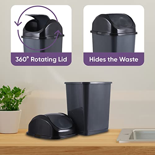 Superio Mini Plastic Trash Can with Swing Top Lid 1.25 Gallon Compact Small Waste Bin Portable Garbage Can for Countertop, Desktop, Make up Vanity, Bathroom, Car, Under Sink, Dorm,(Grey) - size: 1.25 Gallon, style: 1 Pack