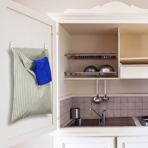 Reusable Dirty Rag Storage Linen Bag,Green and White,Classic - color: Green and White, style: Classic
