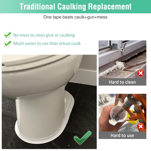 White Caulk Tape Bathroom Easy DIY Sealant Solution Peel & Stick for Bathtubs Toilets Walls Floors Tiles Wallpaper Edges, Quick & Mess-Free Waterproof Sealing, Create a Clean Finished Look in Minutes - color: White