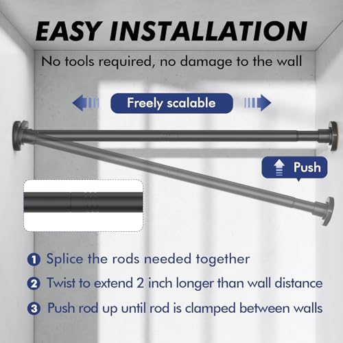 Black Shower Curtain Rod Tension 30 to 92 Inch,1 Inch Diameter Adjustable Tension Curtain Rod No Drilling,Shower Rods for Bathroom,No Rust - color: Black, size: 30" to 92"
