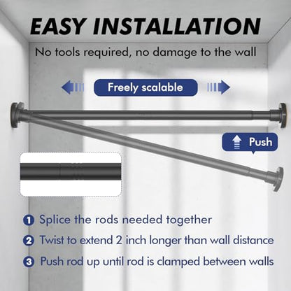 Black Shower Curtain Rod Tension 30 to 92 Inch,1 Inch Diameter Adjustable Tension Curtain Rod No Drilling,Shower Rods for Bathroom,No Rust - color: Black, size: 30" to 92"
