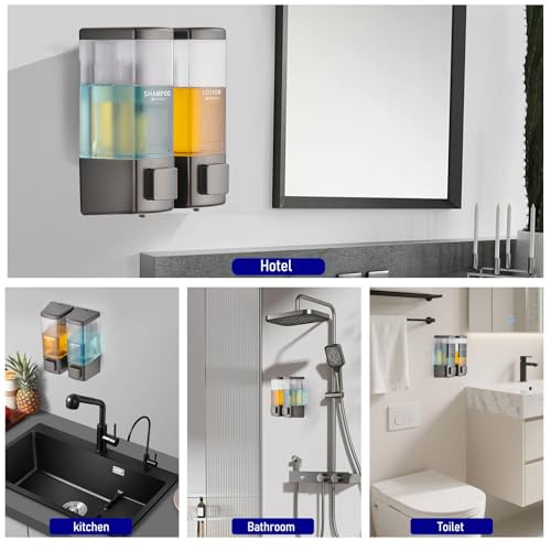 Pollock Shampoo and Conditioner Dispenser 2 Chamber * 500ML | Shower Soap Dispenser Wall Mounted, Body Wash Dispenser No Drill, Refillable Shower Dispenser for Bathroom - color: Blk-zt-53-gun2