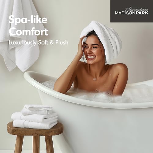 Madison Park 800GSM 100% Cotton Bathroom Bath Towel Set of 8, White | Long Staple, Highly Absorbent, Durable Hotel Spa Quality, Quick Dry, Double Stitched Hems, Lint Reducing, OEKO-TEX Certified - color: White, size: Multi-Sizes