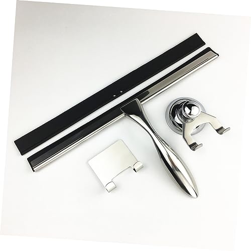 3pcs Stainless Steel Shower Squeegee Set Bathroom Water Scraper for Glass Doors Includes Suction Cup Holder and Hooks for Cleaning Shower Tiles and Windows
