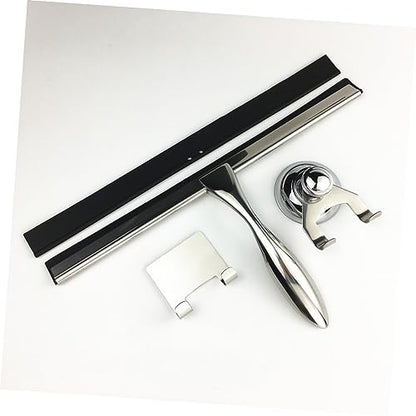 3pcs Stainless Steel Shower Squeegee Set Bathroom Water Scraper for Glass Doors Includes Suction Cup Holder and Hooks for Cleaning Shower Tiles and Windows