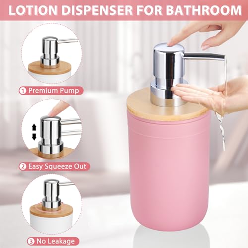 Bathroom Accessories Set 5Piece Pink Bathroom Sets, Toothbrush Holder, Toothbrush Cup, Lotion Soap Dispenser, Soap Dish and Qtip Holder Bathroom Decor - style: Pink