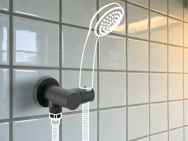 Bathroom Brass Round Water Supply Elbows Angle Adjustable Wall Mount Hand Held Shower Head Bracket with On/Off Flow Control Holder, Matte Black - color: Matte Black