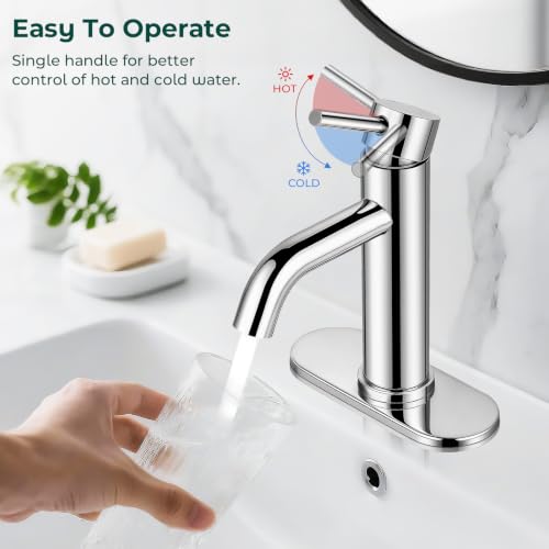 Bathroom Faucet, Single Handle Vanity Sink Faucet, Chrome | Chrome, for 1/3-Hole, Stainless Steel, Ceramic Cartridge, Pop-Up Drain, Deck Plate, For Vanity Powder Laundry - color: Chrome