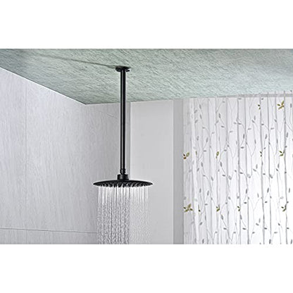 16 Inch Matte Black Ceiling Mounted Shower Arm for Rain Shower Head | Shower arm and flange - color: Black, size: 16 Inches
