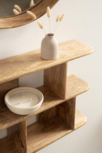 Kate and Laurel Madero Transitional Solid Wood Wall Shelf; 30 x 6 x 17; Natural Wood; Modern Small Ladder Shelf for Use as Living Room Display Shelf or Over Toilet Storage Shelf - color: Natural