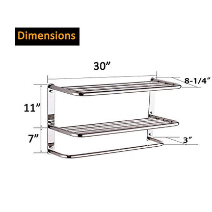 LUANT 30 Inch Bathroom Shelf 3-Tier Wall Mounting Rack with Towel Bars, Extra Long - color: Polished 30 Inch