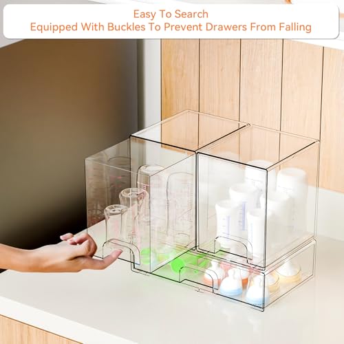 3 Set Baby Bottle Organizer for Countertop,BPA Free Bottle Station Organizer for Breast Pump Parts,Pacifier and Baby Accessories,Clear Stackable Storage Drawers and Home Edit Storage Containers - style: 3 PACK