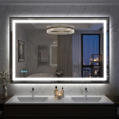 Antok 48X32 LED Bathroom Mirror with Lights, Vanity Mirror for Wall with Black Frame, Touch Control, Anti-Fog, Dimmable Lights, Shatter-Proof, Memory Function, Wall-Mounted Vanity Mirrors - size: 48"L x 32"W