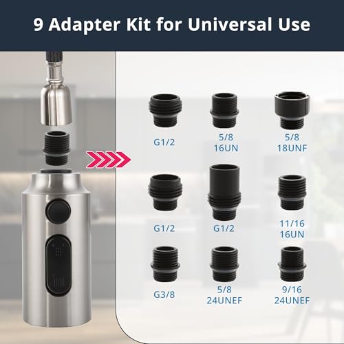 Pull Down Kitchen Faucet Head Replacement Brushed Nickel, 3 Function Kitchen Faucet Head High Pressure Sink Sprayer Replacement with 9 Adapters, American Standard - color: Brushed Nickel