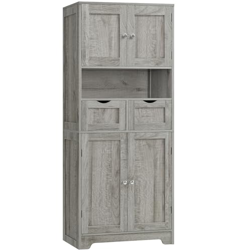 57.8" H Tall Storage Cabinet with 2 Drawers & 2 Adjustable Shelves, Bathroom Storage Cabinet with 4 Doors, Floor Cupboard, for Living Room, Dining Room, Entryway, Woodgrain Gray - color: Grey 2 Drawers
