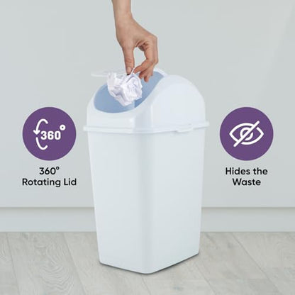 Superio Medium Trash Can with Lid 4.5 Gallon Plastic Swing Top Garbage Can Slim Waste Bin for Under Sink/Cabinet, Laundry Room, Kitchen, Office, Bedroom, Bathroom, College Dorm, 18 Qt, White - size: 4.5 Gallon, style: 1 Pack