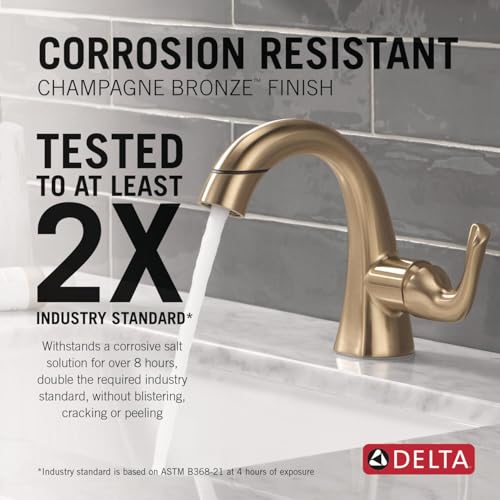 Delta Arvo 1 Hole Brushed Gold Bathroom Faucet with Sprayer, Single Hole Bathroom Sink Faucet with Pull Out Sprayer for Vanity, Push-Pop Drain, Champagne Bronze 15840LF-CZPD - color: Champagne Bronze