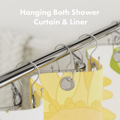 AmazerBath Silver Shower Curtain Hooks, Shower Curtain Rings, Simple Double Shower Curtain Hooks Rust Proof, Metal Smooth Glide Shower Hooks for Shower Curtain Rod, 12 Pcs Shower Rod Hooks - color: Space Silver, style: Minimalist - Double Shower Hooks