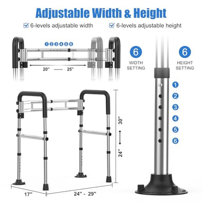 Upgraded Toilet Safety Rails 380LBS, Stainless Steel Toilet Rail Frame, Adjustable Stand Alone Toilet Support with Non-Slip Grips & Suction Cups,Tool-Free Assembly, Fits for Elderly/Disabled