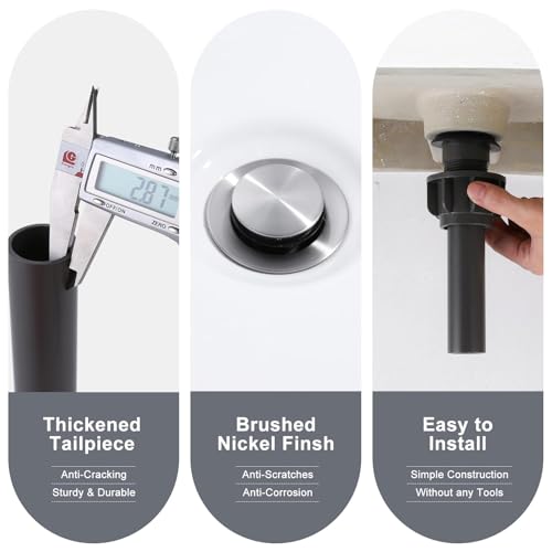 Bathroom Sink Drain with Overflow Vessel Sink Stopper,Pop Up Drain for Bathroom Sink Pop Up Drain Stopper for Hair Catcher,Brushed Nickel - color: Brushed Nickel, style: With Overflow