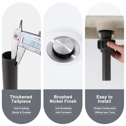 Bathroom Sink Drain with Overflow Vessel Sink Stopper,Pop Up Drain for Bathroom Sink Pop Up Drain Stopper for Hair Catcher,Brushed Nickel - color: Brushed Nickel, style: With Overflow