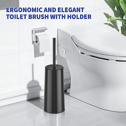 Toilet Brush and Holder, 2 Pack Toilet Brush Stainless Steel, Toilet Bowl Brush for Bathroom Toilet-Ergonomic, Elegant,Durable (Black) - color: Black