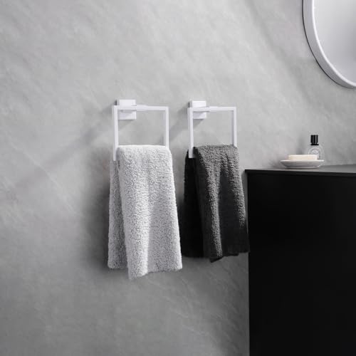 GERZWY Bathroom Towel Ring Stainless Steel Hand Towel Holder for Bath Kitchen Wall Mounted, White - color: White