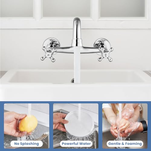 Airuida 8 Inch Center Chrome Polish Wall Mount Kitchen Sink Faucet | Double Cross Handle,Adjustable Center,6 Inch(15cm) Spout - color: Chrome Polish
