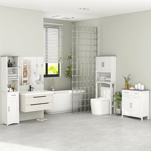 kleankin LED Medicine Cabinet with Mirror, 3 Doors, USB, Wall Mount, White | 35.5 x 29.5" Bathroom Vanity Mirror, rganizer, Dimmer, Touch Switch
