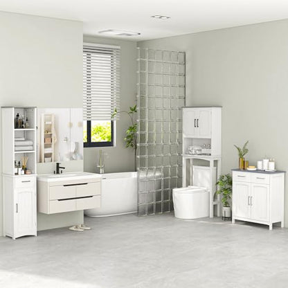 kleankin LED Medicine Cabinet with Mirror, 3 Doors, USB, Wall Mount, White | 35.5 x 29.5" Bathroom Vanity Mirror, rganizer, Dimmer, Touch Switch
