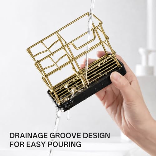 HBlife Toothbrush Holders for Bathrooms Gold, Small Stainless Steel Bathroom Toothbrush Holder with Tray, Bathroom Accessories and Apartment Essentials - color: Gold