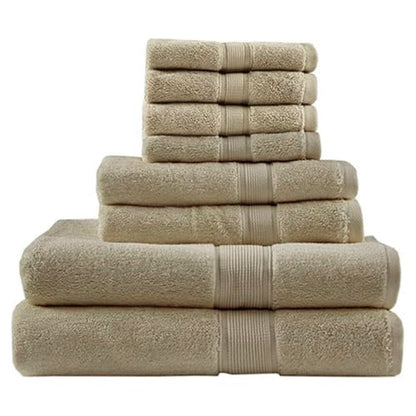 Madison Park 800GSM 100% Cotton Bathroom Bath Towel Set of 8, Beige | Long Staple, Highly Absorbent, Durable Hotel Spa Quality, Quick Dry, Double Stitched Hems, Lint Reducing, OEKO-TEX Certified - color: Beige, size: Multi-Sizes