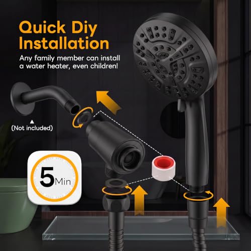 High Pressure Handheld Shower Head Matte Black- Anti-clog Nozzles, Built-in Power Wash to Clean Tub, Wall & Overhead Brackets,Magnetitc Rainfall Showerhead hand held - color: Black