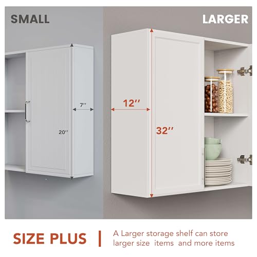 Laundry Room Cabinet 30’’x12’’x32’’, Kitchen Cabinet Wall Cabinets with Adjustable Shelves, Wall Cabinet Storage, Utility Cabinets for Laundry Room, White Wall Cabinet with Shaker Door, White - size: 30'' W