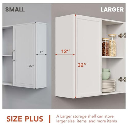 Laundry Room Cabinet 30’’x12’’x32’’, Kitchen Cabinet Wall Cabinets with Adjustable Shelves, Wall Cabinet Storage, Utility Cabinets for Laundry Room, White Wall Cabinet with Shaker Door, White - size: 30'' W