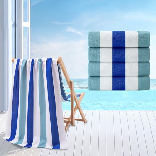 Beach Towel Set-4 Pack 30"x60" Sand Free Stripe Beach Towel for Pool,Bathroom,Soft Absorbent Quick Dry Lightweight Beach Bath Towel,Camping Blanket,Travel Towel,Beach Essentials for Adults,Blue/Mint - color: Blue/Mint