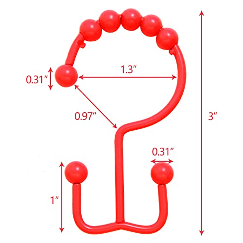 Shower Curtain Hooks,304 Stainless Steel Shower Rings for Bathroom,Double Glide Shower Hooks for Bathroom Shower Curtain Rods Curtains,Set of 12 Hooks,Red（Shower Curtain Hooks Style A ） - color: Red（shower Curtain Hooks Style a ）