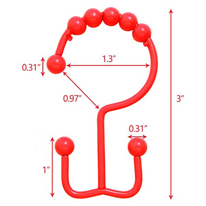 Shower Curtain Hooks,304 Stainless Steel Shower Rings for Bathroom,Double Glide Shower Hooks for Bathroom Shower Curtain Rods Curtains,Set of 12 Hooks,Red（Shower Curtain Hooks Style A ） - color: Red（shower Curtain Hooks Style a ）