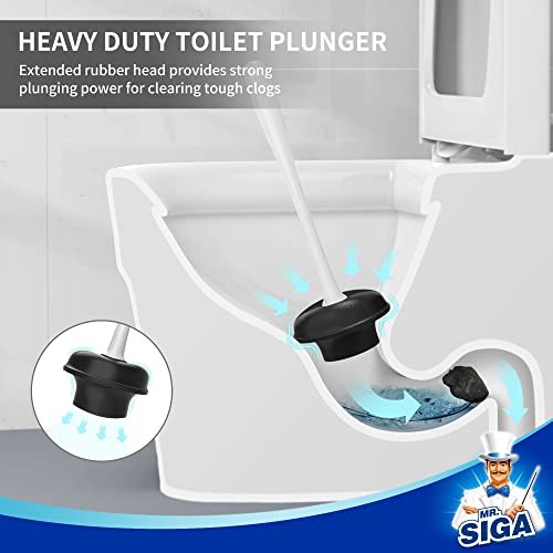 MR.SIGA Toilet Plunger and Bowl Brush Combo for Bathroom Cleaning, White | Heavy duty toilet brush and plunger set, toilet bowl brush and plunger with holder - color: White