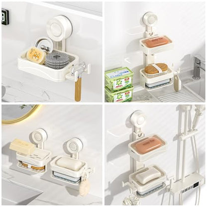 Suction Cup Soap Holder for Shower Wall, No Drilling Bar Soap Dish | No Drilling Self Adhesive, For Kitchen and Bathroom, Durable ABS Material, Easy Installation - size: Large&Small