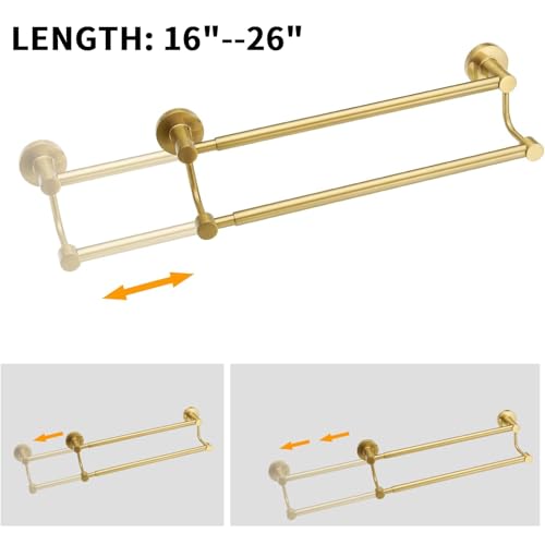 Double Towel Bar Towel Rack for Bathroom Wall Mounted Brushed Gold | Adjustable 16-26 In,Wall Mounted Towel Holder, Stainless Steel, Rustproof, Towel Bar Rod Hanger Hardware Accessories Hotel - color: Brushed Gold